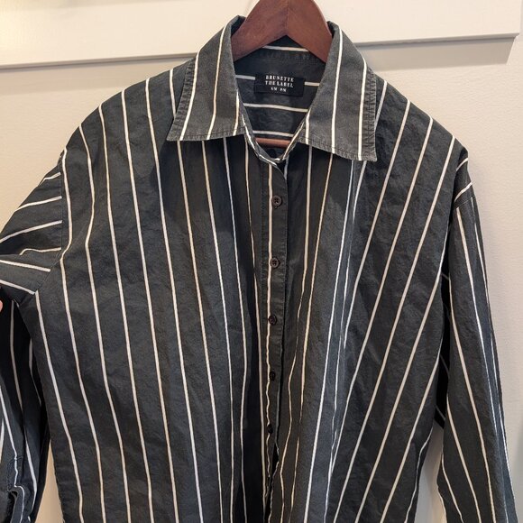 Brunette The Label Black and White Strip Button Down Shirt 100% Cotton - Picture 2 of 5